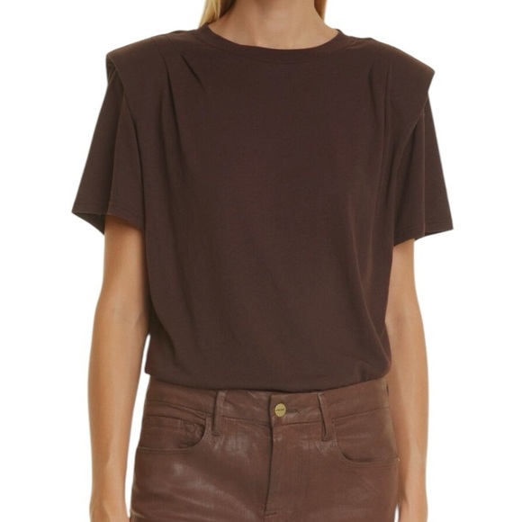 Frame Padded Shoulder Tee in Mahogany Pleated Womens Size S - Picture 1 of 8